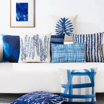 Skandinavski plava geometrijski navlake za jastuke, lišće, jastučnica za naslon kauča, Ured za naslon, pletena torbica za jastuk Coussin Cojines Decor 45x45 cm