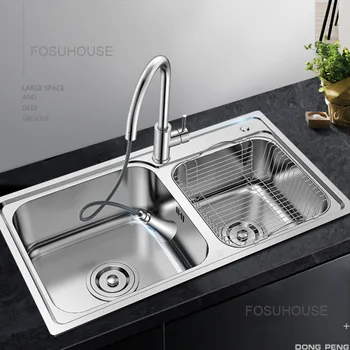 Skandinavski минималистичные dvostruke kuhinjski sudoperi od nehrđajućeg čelika, Veliki sudoper, zbirka školjki za kupatilo, Moderna kuhinja pribor