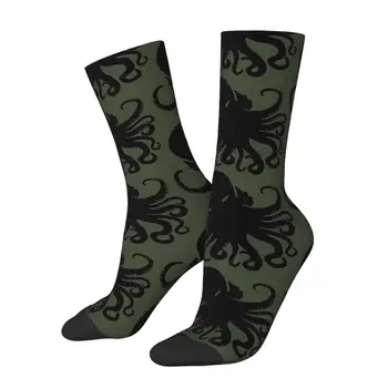 Smiješno luda čarapa za muškarce, tamno zeleni, u stilu hip-hop, starinski, s natpisom Cthulhu Mythos, sa sretnim uzorkom, za dječake, casual poklon