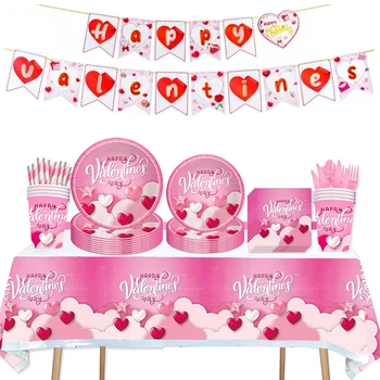 Sretan Valentinovo Tematske Pribor za ukras stranke Kuhinjske Papirnate čaše Tanjur Maramice Stolnjak Slama za baby Baby suvenira