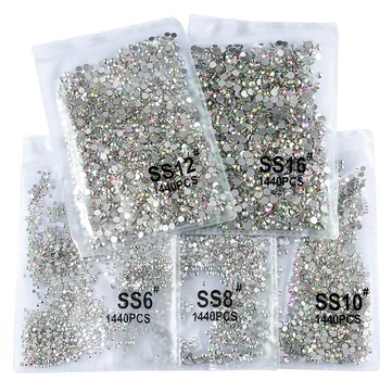 ss3-ss34 veličinu noktiju s ravnim okrenite, sjajni kristali, dijamanata, ne zahtijevaju ispravljanje, Kamenje, perle, Ljepljive rhinestones za dizajn noktiju, pribor