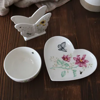 Stakleno keramička zdjela serije Butterfly, tanjur u obliku ljubavi, dug ladicu, držač za salvete
