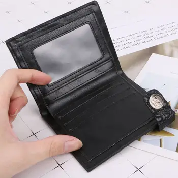 Starinski kožni novčanik s lubanjom i protuprovalnog lancem, muški dvostruki držač za kreditne kartice ID