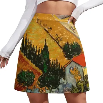Suknja Vincent Van Gogh, Krajolik s kućom, ulične mode, svakodnevne suknje, ženska elegantna mini-suknja, odjeća po mjeri, dar ideja