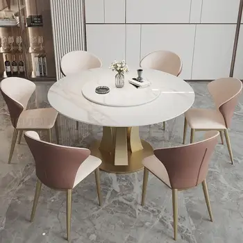 Svijetlo bijeli okrugli stol s gramofon Moderan minimalistički talijanski lampa Luksuzni visoko kvalitetni mramorni kamen 식탁 Dizajniranju namještaja