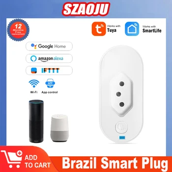 Szaoju Tuya WiFi Smart Plug 16A Brazilski Standardni Smart Life APP Nadzor Napajanja Daljinski Pametna Utičnica Govorna Radi Za Google Home