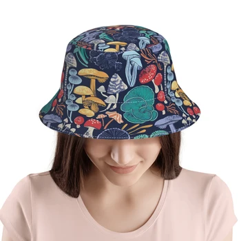 Tamno plava pozadina Raznobojnim Šumske gljive Ribarski šešir s nijansu, kape-kante, hip-hop, žene, Muškarci, Pribor za kampiranje