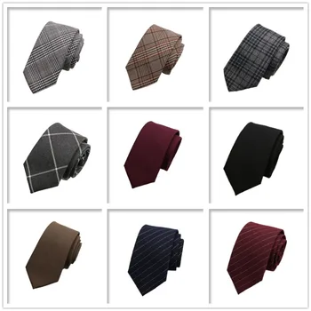 Tanke kravate u strip HOOYI za muškarce, vuna modni kravata u kavez, zimski poklon kravata 6 cm