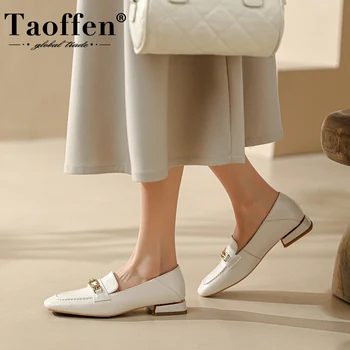 Taoffen, ženske лоферы od prave kože ravnim cipelama, cijele čarapa, metalni lanac, Cipele bez zatvarač u boji blok, udoban poslovni oxfords