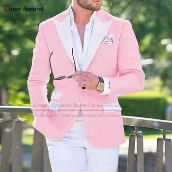 Trendi pink odijela za muškarce, приталенный muško odijelo za vjenčanje, elegantan smoking za prom, casual muške jakne, hlače, 2 komada