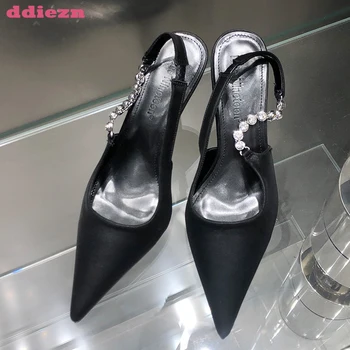 Trendy ženske cipele-brod na visoku petu cipele, novo 2023 godine, elegantna ženska obuća, oštar čarapa, dijamanata, ljetne ženske sandale-slajdove, cipele