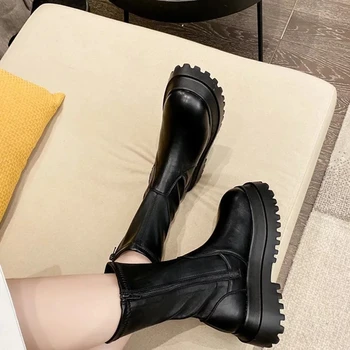 Ukusan visoke čizme na platformu ženske čizme iznad koljena na finim debelim potplatima, ženske cipele, crne duge zimske čizme, ženske 2021