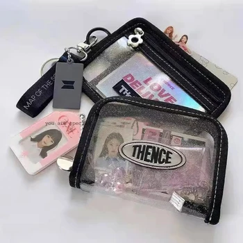 Ulzzang, korejski modni punk-novčanik y2k, kratki ženski novčanik, transparentan, izvezen šljokicama, s natpisom idol, torbica za memorijske munje, starinski novčanik kpop 90-ih godina