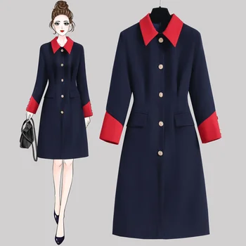 Uniforma stjuardese proljetni stručni odijelo, kvalitetnu haljinu, elegantan radna odjeća u korejskom stilu, OL, tri četvrtine tamno crvene boje u patchwork stilu