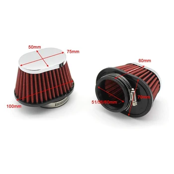 Univerzalni okrugli konus filter zraka za auto, moto, 51 mm, 2-inčni usisni filtar-Crvena