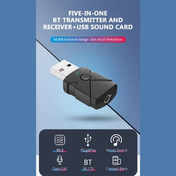USB Bluetooth-kompatibilni adapter 5.2 Bežični prijemnik predajnik Zvučna kartica 3.5 Aux glazbeni ključ za auto zvučnik