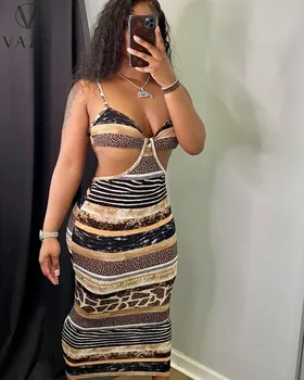 VAZN 2021, novi леопардовое duga haljina s otvorenim leđima na tanke trake, Europa I Amerika, seksi donje suptilna Maxi haljina sa visokim strukom