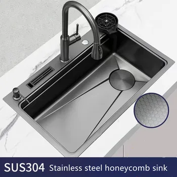 Vaša sudoper Crna Наномойка od 304 nehrđajućeg čelika Velike однощелевая sudoper za pranje povrća