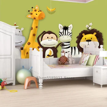 Velika freska s prikazom žirafa, majmun, Lav, zebra, 3D pozadina za dječju sobu sa životinjama po cijeloj površini za dječaka, uređenje dječje sobe, Popravak zidova