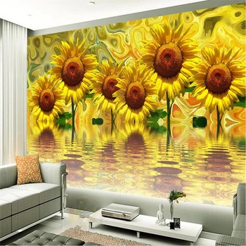velike pozadine beibehang na red, moderan, jednostavan topli žuti cvijet suncokreta, ručno oslikana, TV pozadine, tapete za zidove