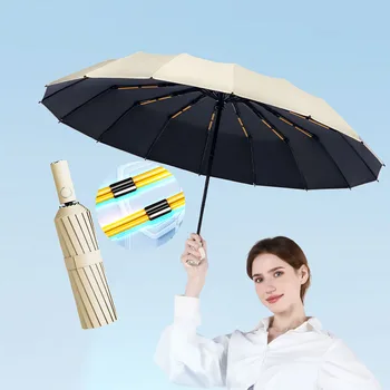 Veliki suncobran s dvostrukim kostima 16K, muški ženski ветрозащитный kompaktno kišobran, Automatsko sklapanje poslovne luksuzni suncobran od sunca i kiše za putovanja