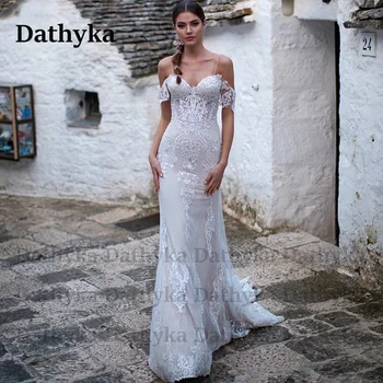Vjenčanice Dathyka s aplikacija u obliku cijevi za žene 2023 nevjesta, čipke i tila s otvorenim ramenima, neobičan kraljevski petlja, slatka