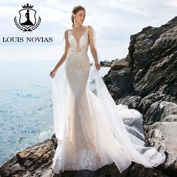 Vjenčanje haljine Sirena LOUIS NOVIAS za žene 2023 Nevjesta s trakama, aplikacija na leđima, perle, vjenčanica Vestidos De Novia