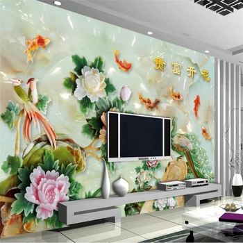 wellyu Custom pozadine 3d freske cvijeće bogata jade dragon rezbarena freska dnevni boravak TV pozadina desktop 3d papel de parede freska