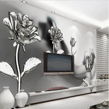 wellyu Custom velika freska crno-bijele prozirne tinte ruže iz kristala 3D TV pozadina netkani materijali super zelena pozadina
