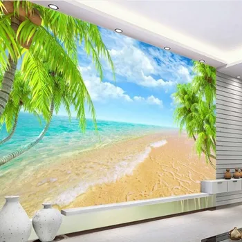 wellyu Custom velika freska osvježavajuće ljeto Havaji plavo nebo morska plaža kokos 3D TV pozadina desktop papel de parede