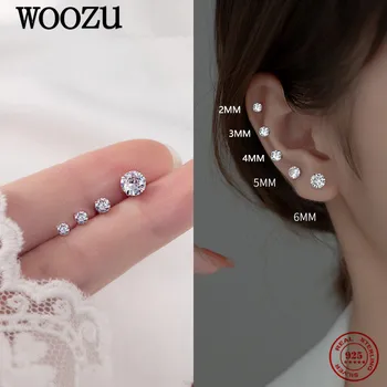 WOOZU, pravi srebro 925 sterling, luksuzni mini-okrugle naušnice-roze s kubični cirkon za žene, korejski nakit za lijepa djevojka s пирсингом u uho