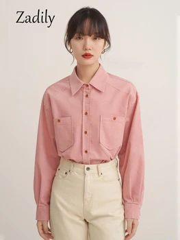 Zadily 2023 Proljeće Ured za ženska osnovna košulja dugih rukava u korejskom stilu džep na zakopčane Ženska radna bluza Ženska odjeća Vrh