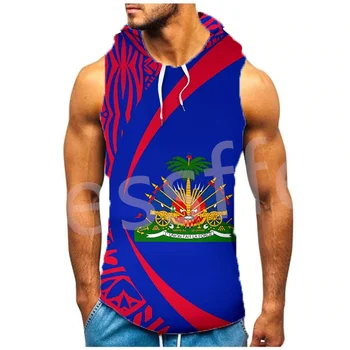 Zastava s logotipom sustava zemlje, Karipsko more, otok Haiti, vanjska odjeća u retro stilu s 3D ispis, muške/ženske svakodnevne ljetne hoodies u stilu харадзюку bez rukava, B