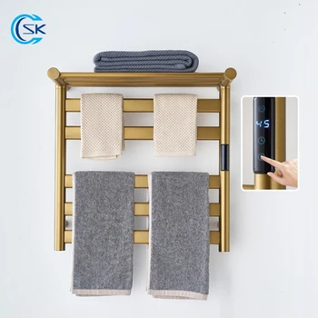 Zlatni/Siva ručnika za kupaonicu s kontrolom temperature od nehrđajućeg čelika, Električni vješalica za ručnike, skriven/otvorene žice, ručnika