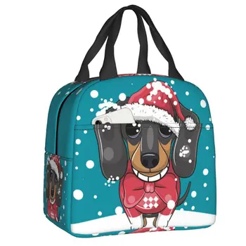 Čestit Božić, pas jazavčar, usamljena torba za ланча za žene, ljubitelje Dackel, Prijenosni hladnjak, Termos za ланча, školski ručak-boks