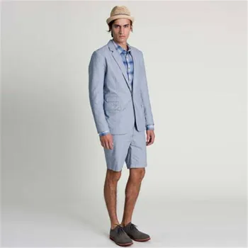 Šivani po mjeri Svjetlo plave Svakodnevne ljetne odijela s kratkim hlačama iz 2 predmeta (jakna + Hlače + kravata) Na red, odbojka na Vjenčanje blazer Najnoviji dizajn Terno