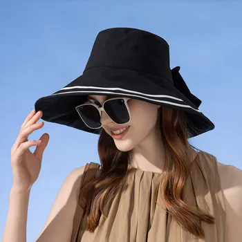 Ženska ljetna panama s lukom, ženska ulica kapu sa zaštitom od uv zračenja, Ribarsko kapu za putovanja, plaža šešir sa širokim poljima, običan šešir