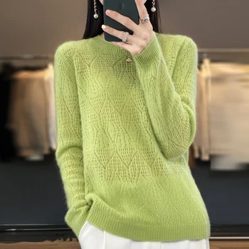 Ženska odjeća 2023, Proljeće novi pletene top od čiste vune, tanki pulover okruglog izreza, korejski moderan luksuzni ženski džemper kašmir