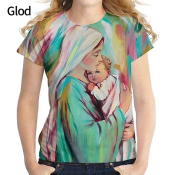 Ženska t-shirt s 3D ispis Djevice Marije, ljetna casual majica s kratkim rukavima