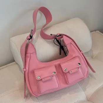 Ženska torba preko ramena od umjetne kože, svakodnevne luksuzne torbe i torbice, ženska dizajnersku torbu-skitnica, male marke torbe preko ramena ružičaste boje