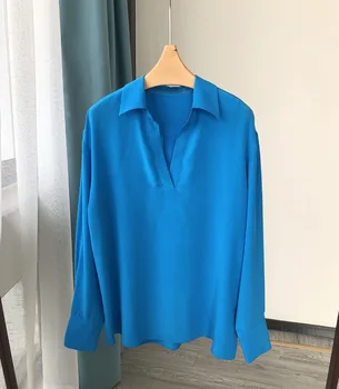 Ženska visokokvalitetno 100% svilene bluzu s V-izrez, однотонный top-majica