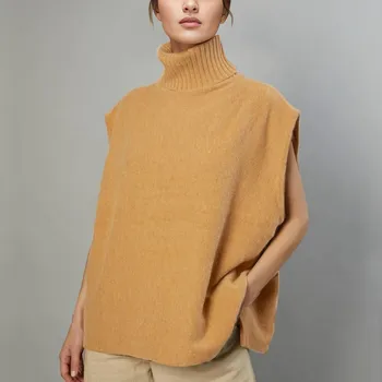 Ženska водолазка, prsluk, džemper, trendy i casual pulover bez rukava sa стоячим ovratnik, pletene office elegantne ženske majice