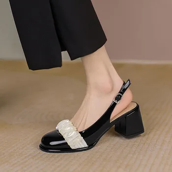 Ženske francuski cipele na visoku kvadratni debelim petama s trga glavom, proljeće-jesen tanke cipele 2022, nove cipele Mary Jane, sandale Baotou half drag
