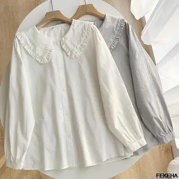 Ženske čvrste bijele košulje, bluze sa rol 
