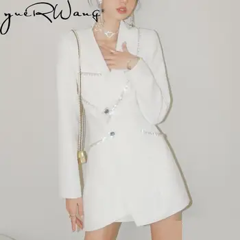 Ženski Blazer YUERWANG s bijelim Dijamantom, однобортный žensko odijelo sa dugim rukavima, kaput, Funky najduža ženska jakna, top, Proljeće 2022