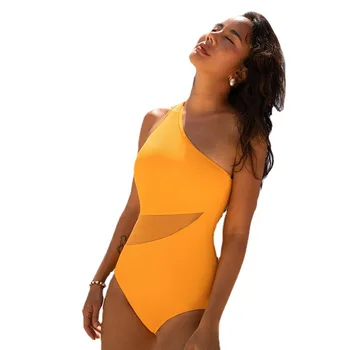 Ženski jednodijelni kostim je u europskom stilu, kupanje, однотонный žuta ženski kupaći kostim, kupaći kostim, ženski