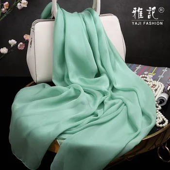 Ženski Modni 100% svileni šal, mekan elegantan zelena čist puna boja, ženska trg šal u Hangzhou, dugo, proljeće-jesen, zima-ljeto