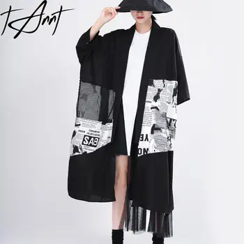 Ženski тренч Tannt s V-izrez u patchwork stilu, crno винтажное dugi kaput, donje slobodno proljeće kaput ton, novo 2023 godine