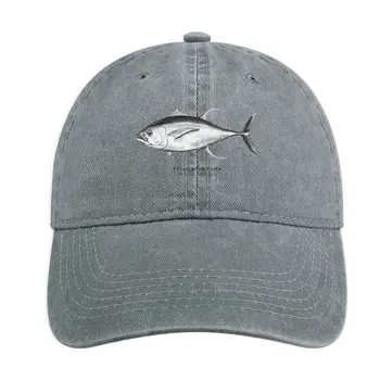 Желтоперый tuna -crno-bijela акварельная ilustracija ribe, kauboj šešir s pom-poms, солнцезащитная šešir za djecu, muške kape, ženske