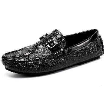 Лоферы u крокодиловом stilu, muške casual cipele, luksuzne kožne cipele ručne izrade na ravne cipele, muške talijanska modna obuća za vožnju, retro-natikače, udoban